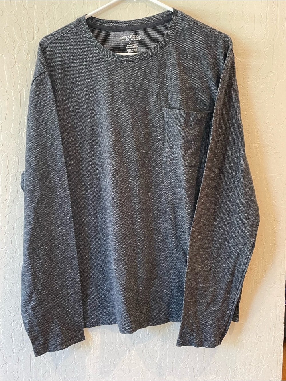 Kenneth Cole Heathered Dark Gray Long-Sleeve Pocket Tee